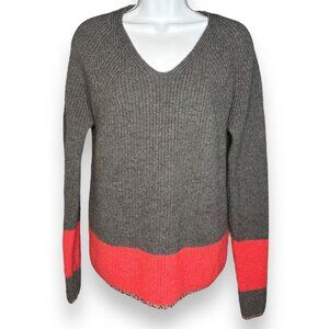 Duffy V neck Gray Coral Wool Blend Sweater